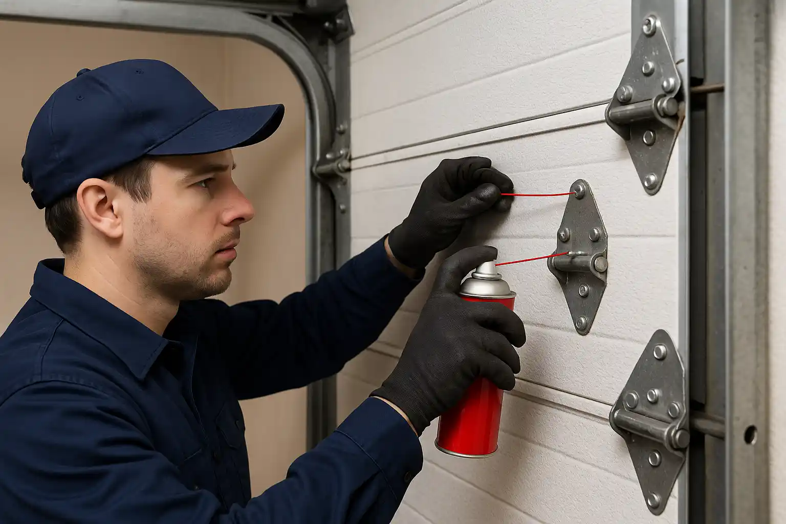 Garage door tracks, rollers, cables, and springs checked during balance testing