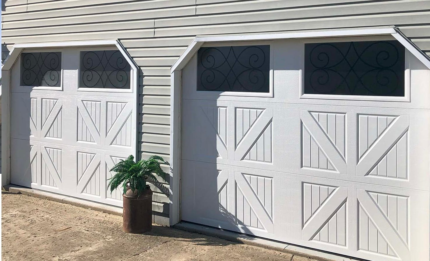 Garage door service truck at a residential garage door
